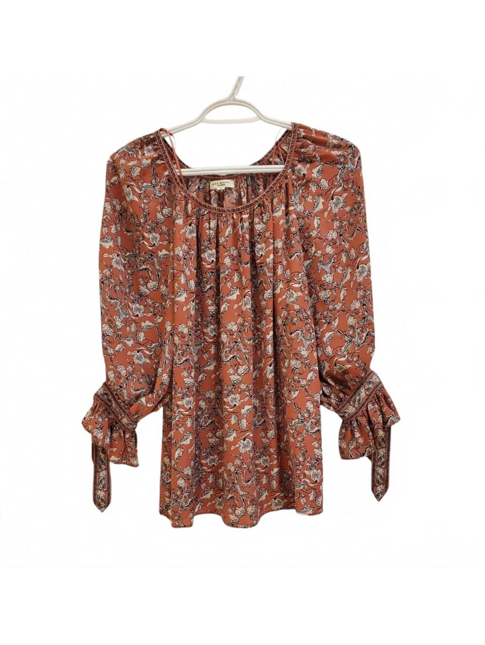 Max Studio Terracotta Floral Blouse with Tie Sleeves - Picture 7 of 8